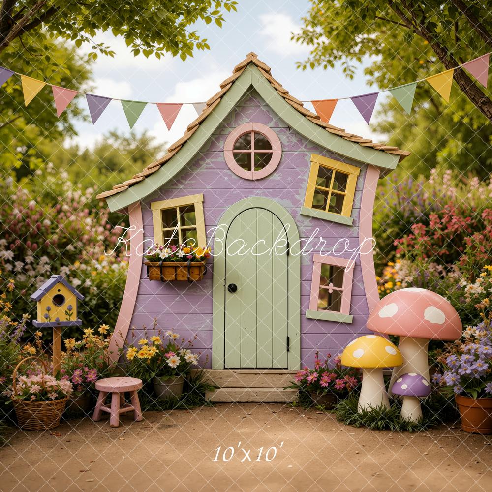 Kate Fairy Cottage Garden Mushrooms Kids Printed Backdrop Designed by Jordan Moon