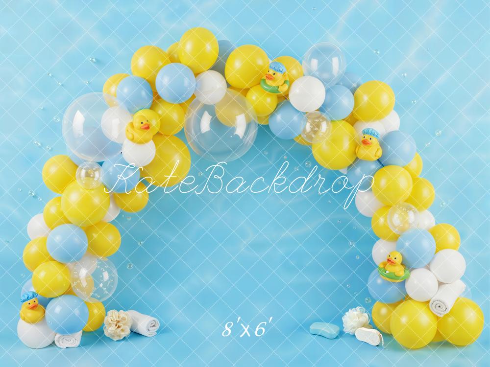 Kate Cake Smash Balloon Arch Rubber Duck Blue Yellow Printed Backdrop Designed by Emetselch