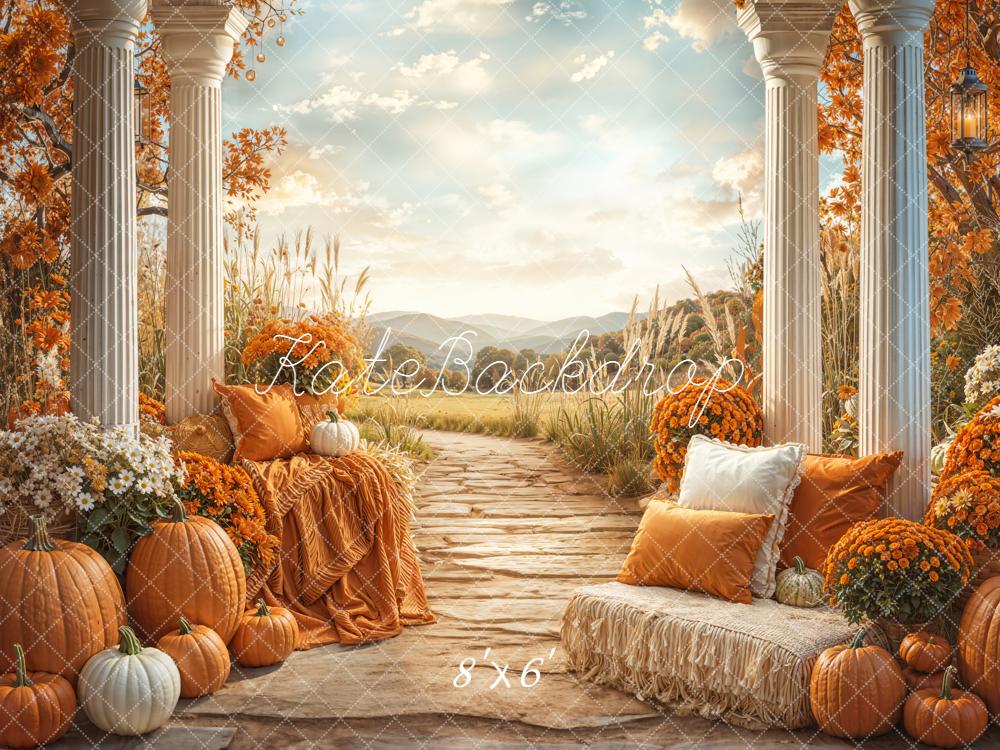 Kate Fall Rustic Pumpkins Columns Pathway Backdrop Designed by Emetselch