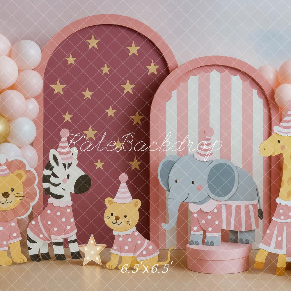 Kate Cake Smash Circus Safari Animals Pink Backdrop Designed by Mini MakeBelieve