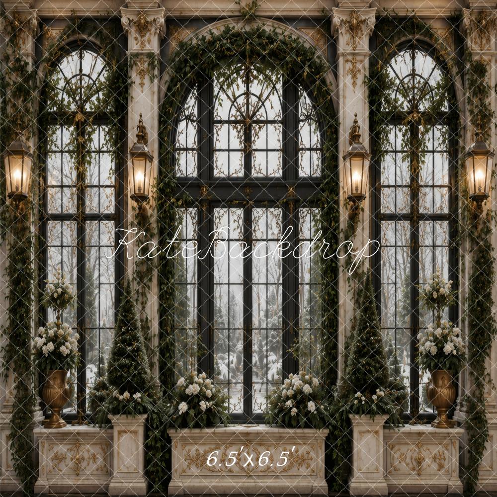 Kate Classic Retro Window Arch Greenery and Floral Decor Printed Backdrop Designed by Vertigo Productions