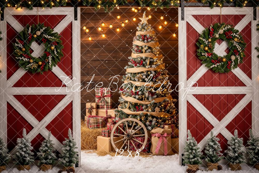Kate Christmas Barn Doors Wreath Wagon Wheel Backdrop Designed by Patty Roberts