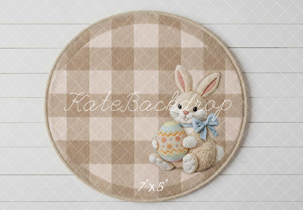 Kate Easter Bunny Plaid Egg Beige Floor Backdrop Designed by Mini MakeBelieve