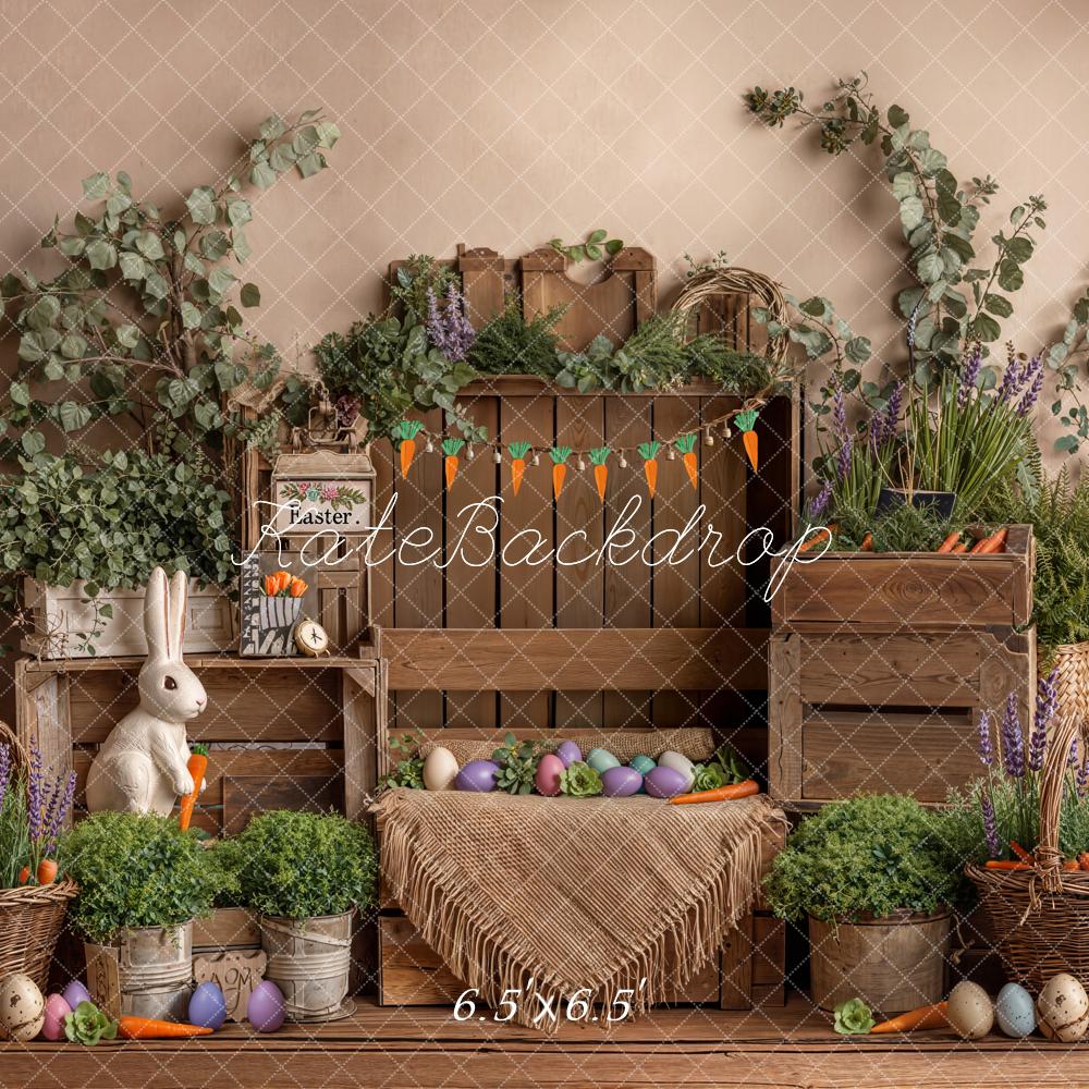 Kate Easter Rustic Brown Wood Crates Eggs Bunny Backdrop Designed by Emetselch