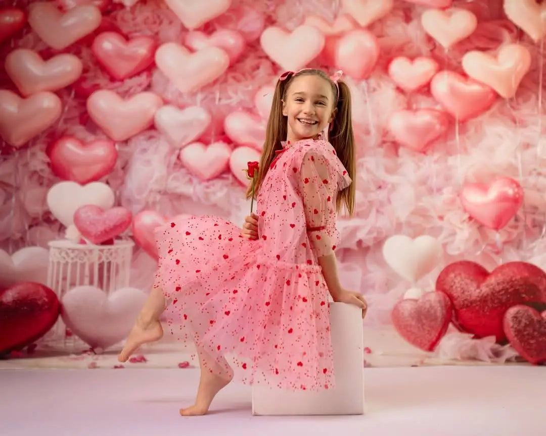 Kate Valentine's Day Pink Love Heart Balloon Romantic Room Printed Backdrop Designed by Emetselch
