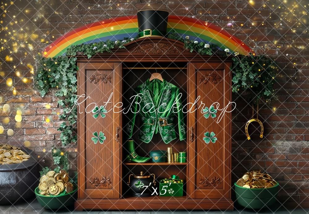 Kate Shamrock Leprechaun Rainbow Closet Printed Backdrop Designed by Mini MakeBelieve