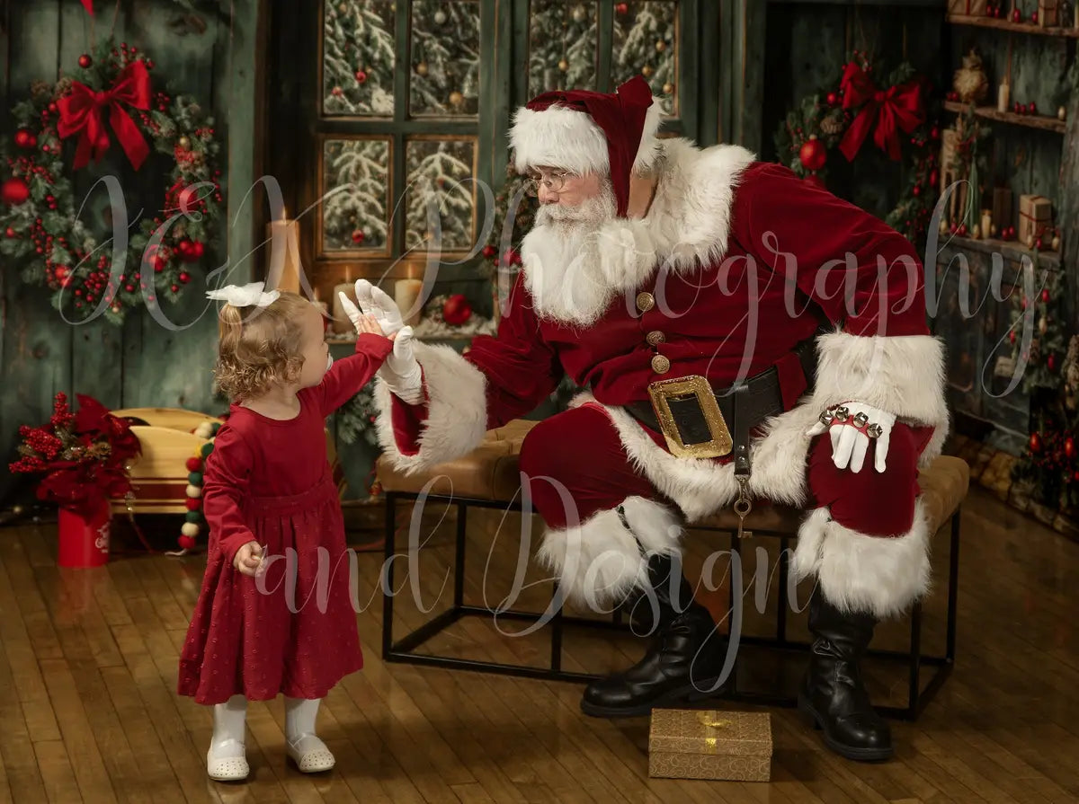 Fondo de Ventana de Madera Verde Envejecida de Navidad Diseñado por Emetselch