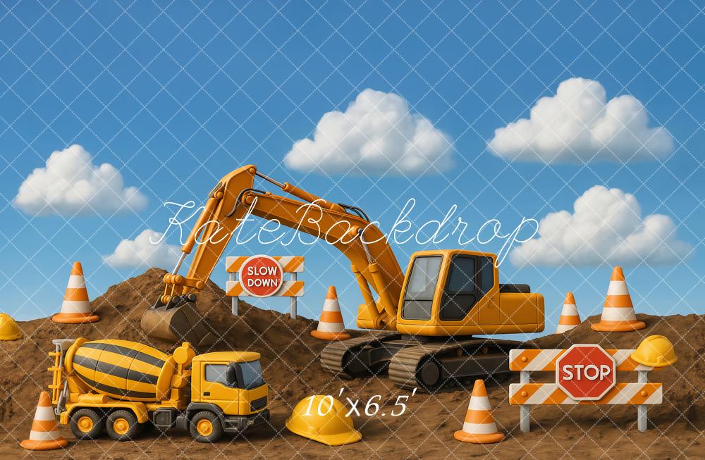 Kate Cake Smash Construction Site Excavator Vehicle Backdrop Designed by Ashley Paul