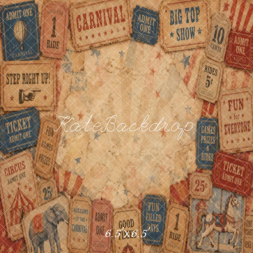 Kate Circus Carnival Vintage Tickets Printed Backdrop Designed by Vertigo Productions