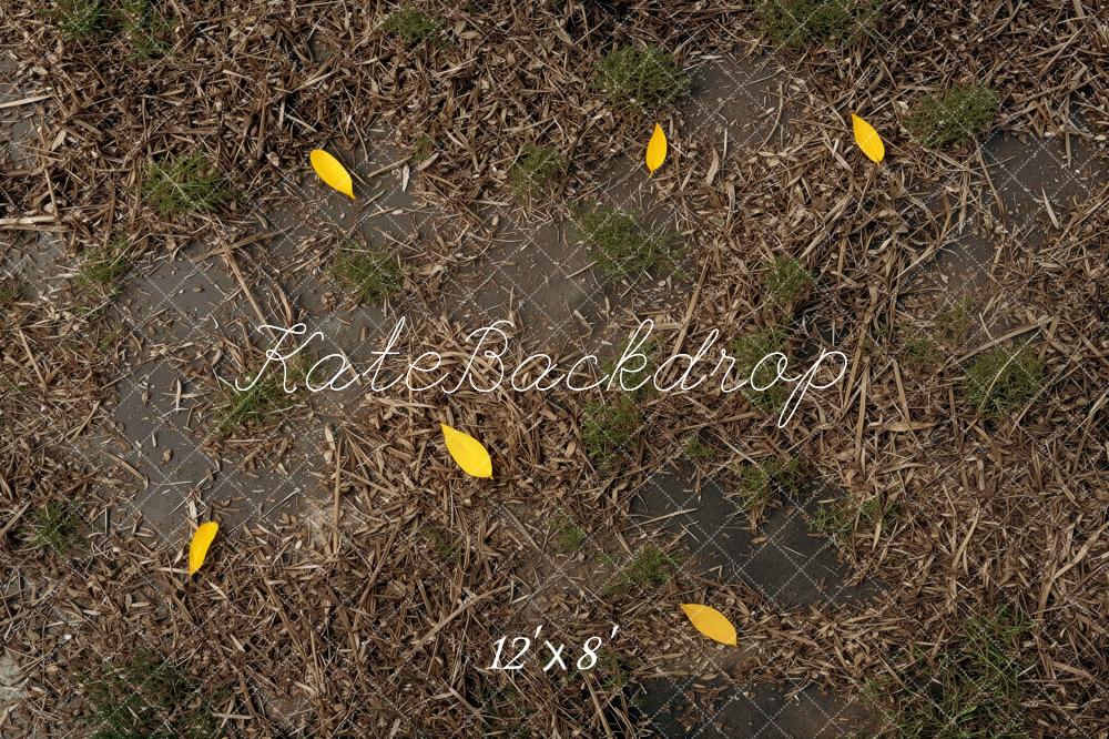 Kate Fall Yellow Leaves Mulch Ground Printed Backdrop Designed by Mini MakeBelieve