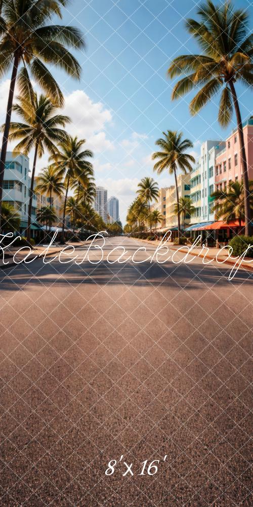 Kate Sweep Palm Tree Colorful City Street Printed Backdrop Designed by Vertigo Productions