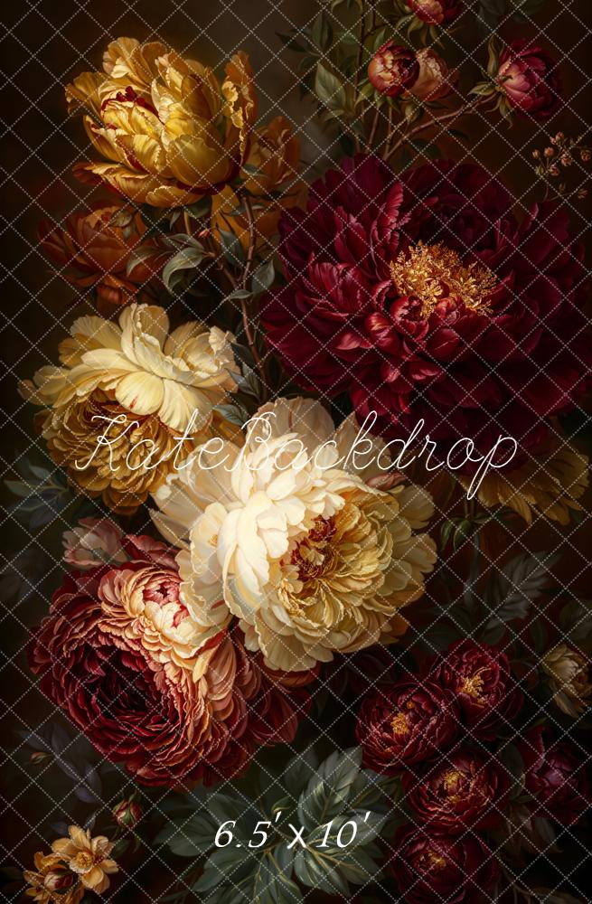 Kate Fine Art Burgundy Gold Peony Flowers Backdrop Designed by Emetselch