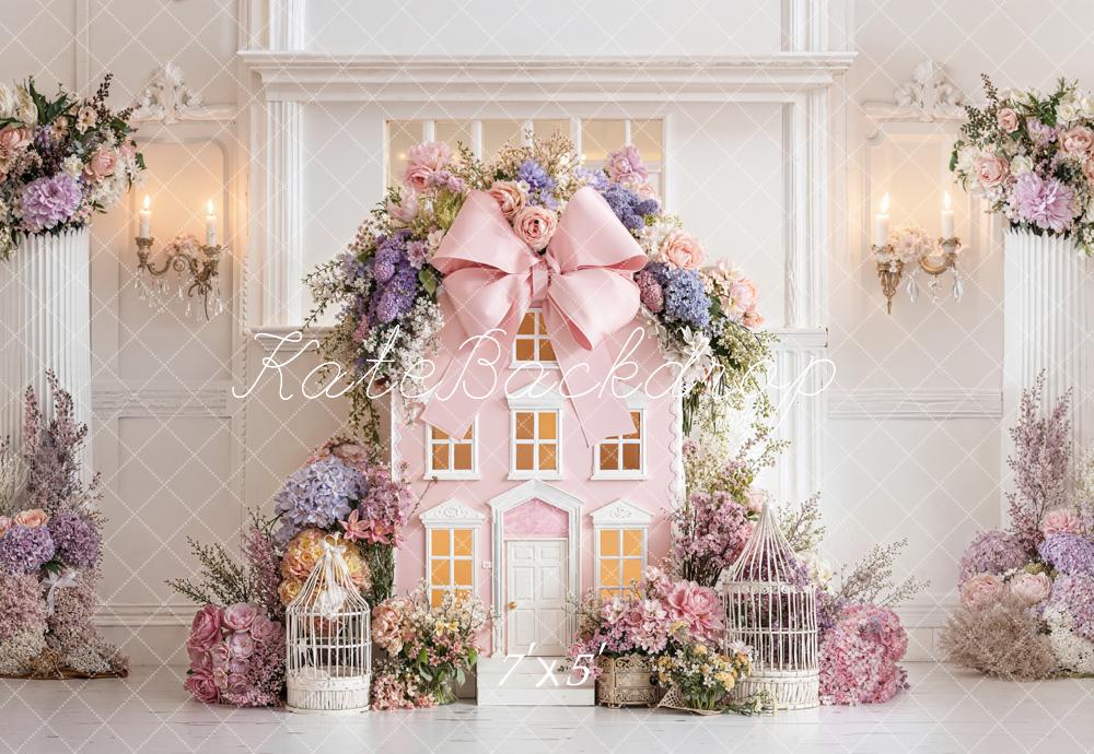Kate Spring Pink House Flower Arch Birdcage Backdrop Designed by Emetselch