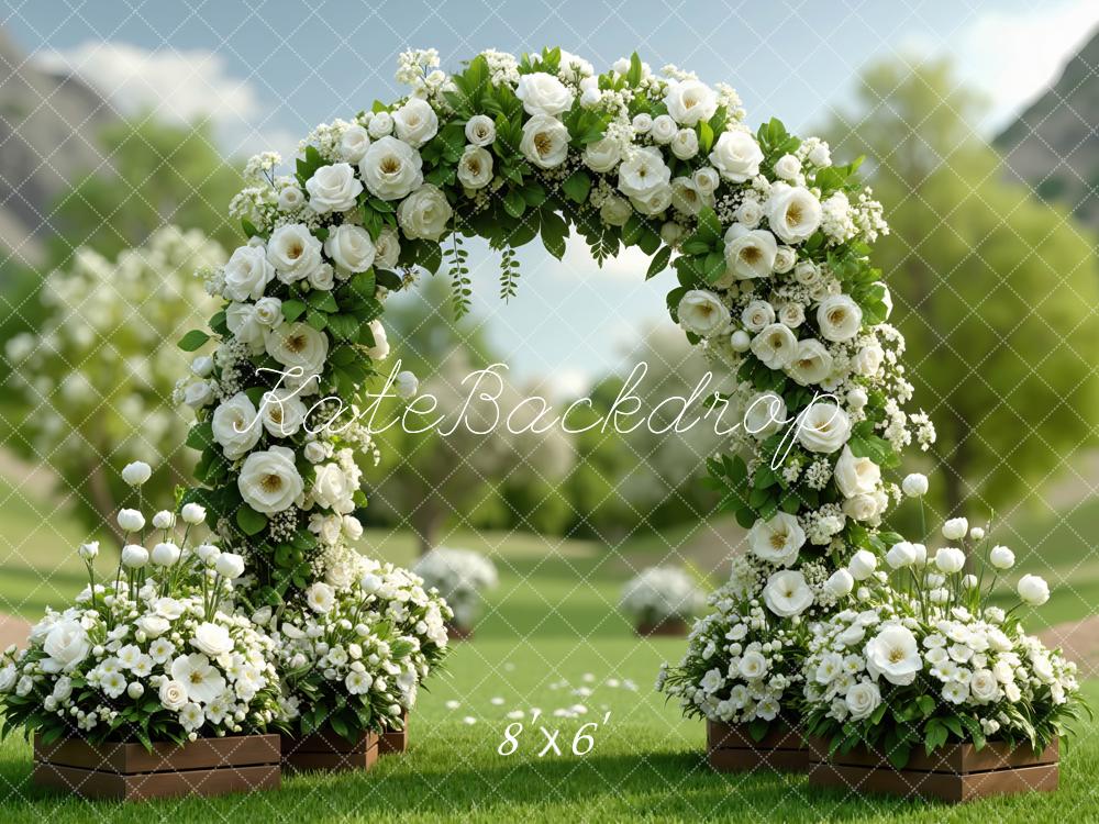 Kate Spring Flower Arch White Roses Garden Printed Backdrop Designed by Mini MakeBelieve