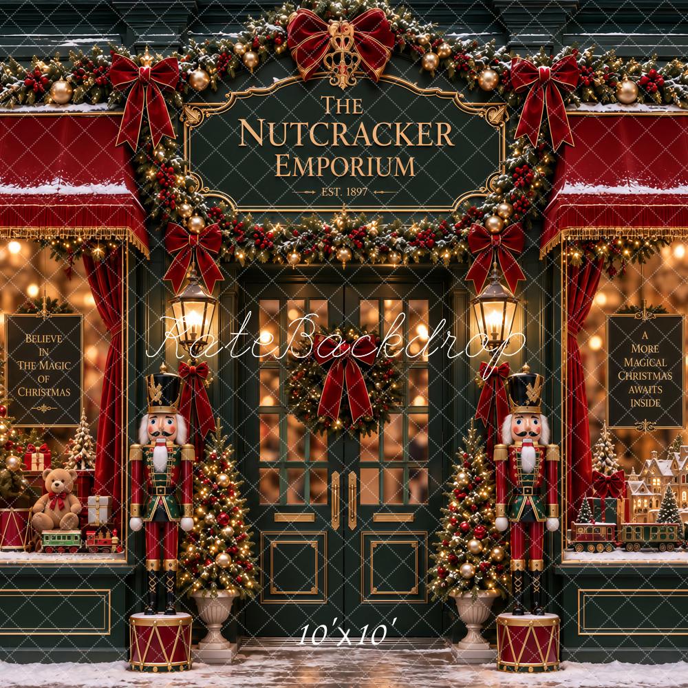 Kate Christmas Nutcracker Emporiumat Toy Shop Storefront Snow Printed Backdrop Designed by Ashley Paul