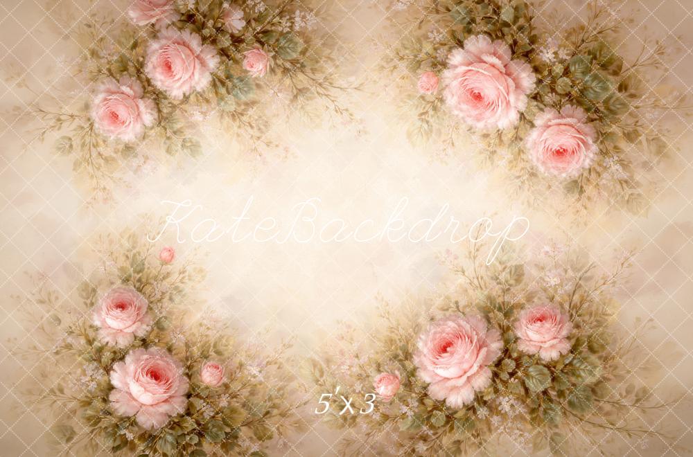 Kate Newborn Pink Rose Flower Vintage Bouquet Printed Backdrop Designed by Megan Leigh