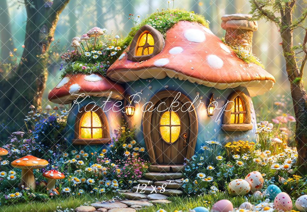 Easter Fairy Mushroom House Forest Foto Achtergrond Designed by Emetselch
