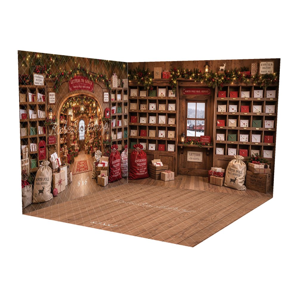 Kate Christmas North Pole Mail Room Letters Presents Garland Printed Backdrop Room Set
