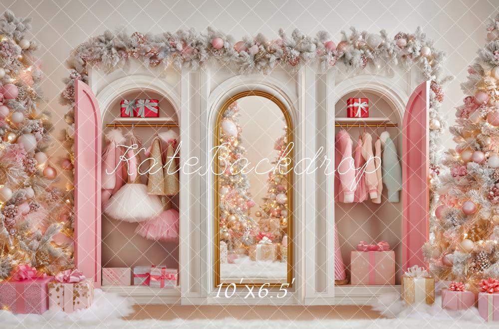 Kate Christmas Trees Pink Closet Gifts Mirror Backdrop Designed by Patty Roberts