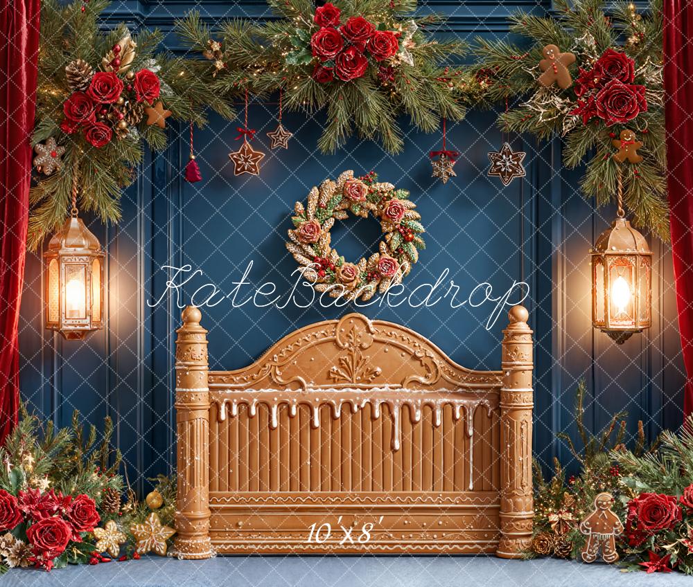 Kate Christmas Gingerbread Headboard Garland Red Roses Backdrop Designed by Emetselch