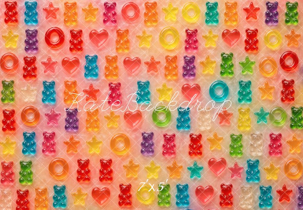 Kate Colorful Gummy Bears Hearts Stars Rings Pattern Printed Backdrop Designed by Vertigo Productions