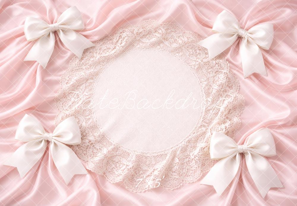 Kate Newborn Pink Satin Bows Lace Doily Backdrop Designed by Megan Leigh Photography