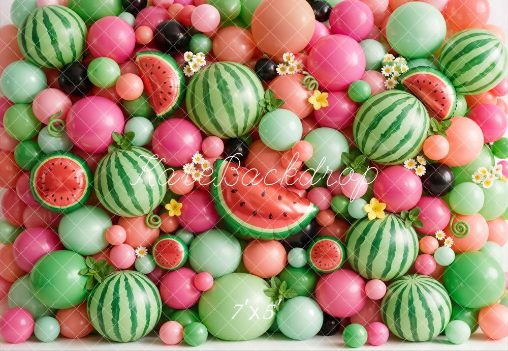 Kate Summer Watermelon Balloon Wall with Flowers Printed Backdrop Designed by Emetselch
