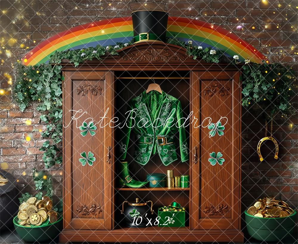 Kate Shamrock Leprechaun Rainbow Closet Printed Backdrop Designed by Mini MakeBelieve
