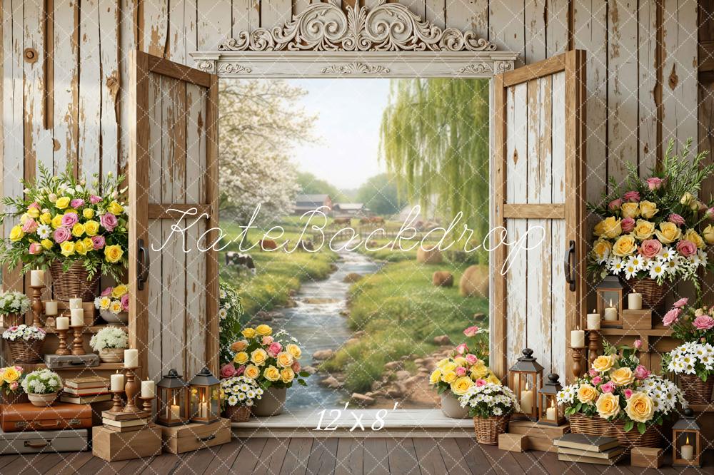 Kate Spring Rustic Door Spring Flowers River View Backdrop Designed by Mini MakeBelieve