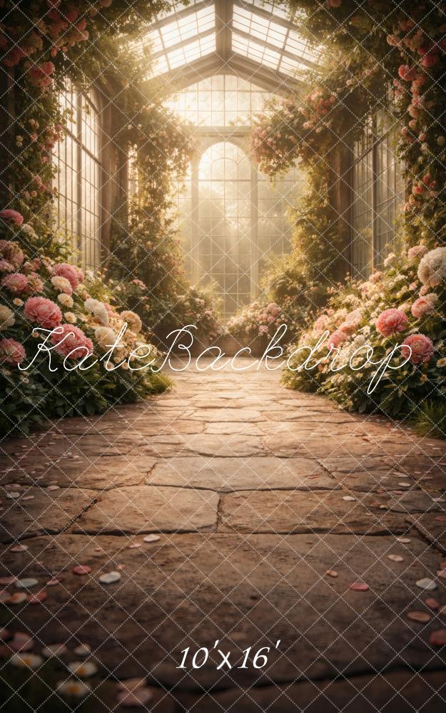 Kate Sweep Flower Arch Stone Pathway Greenhouse Printed Backdrop Designed by Vertigo Productions