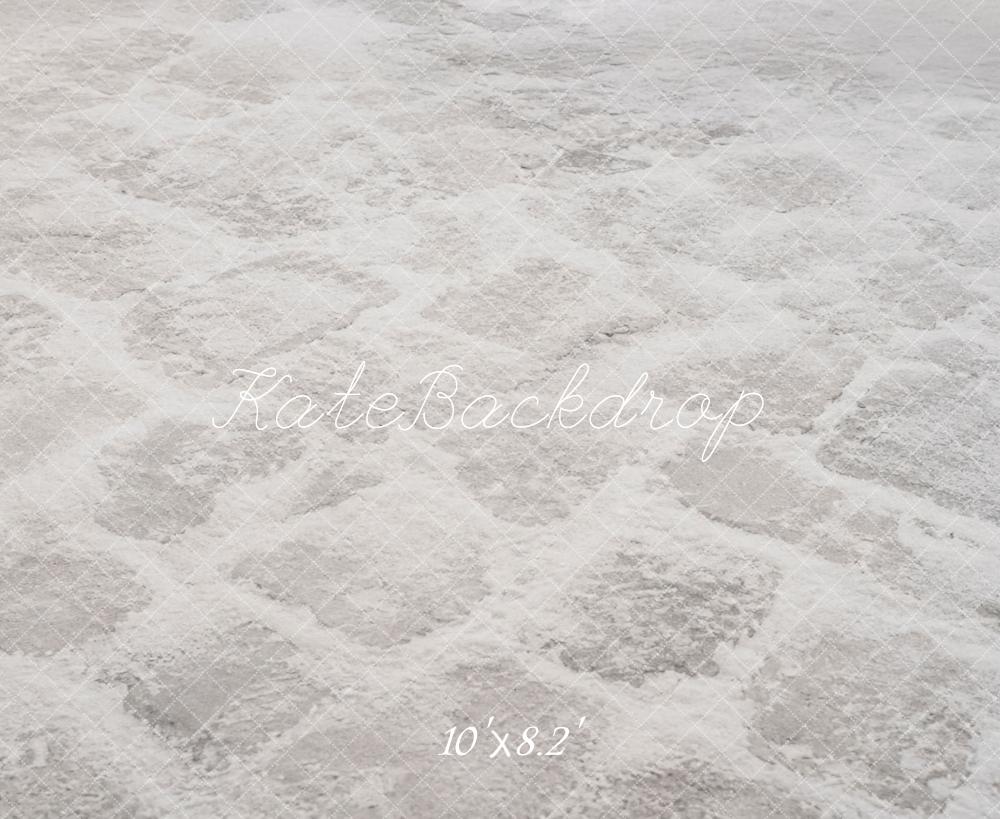Kate Winter White Snow Cobblestone Floor Printed Backdrop Designed by Emetselch