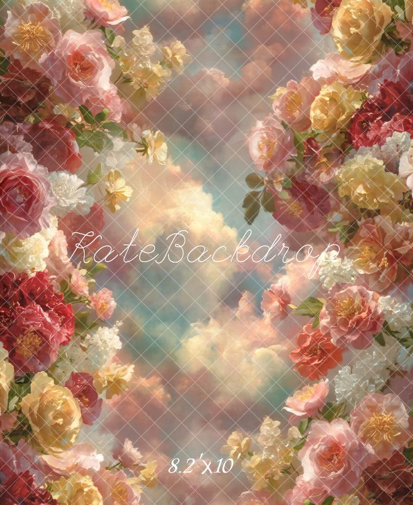 Kate Flower Arch Pastel Clouds Printed Backdrop Designed by GQ