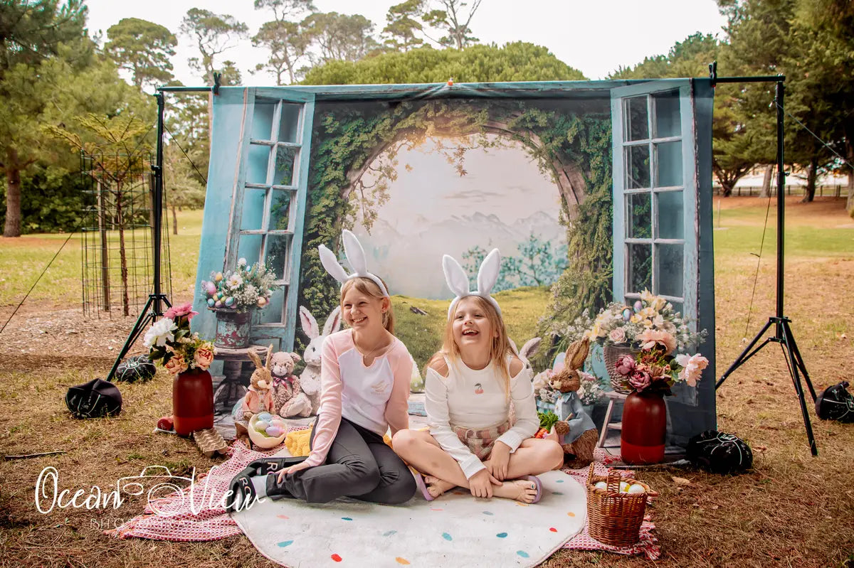 Kate Easter Bunny Hole View Alice in Wonderland Style Backdrop for Storybook-themed Photoshoots