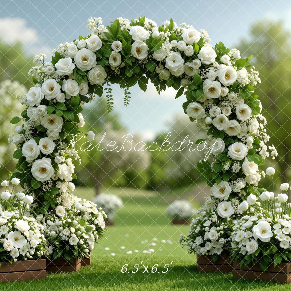 Kate Spring Flower Arch White Roses Garden Printed Backdrop Designed by Mini MakeBelieve