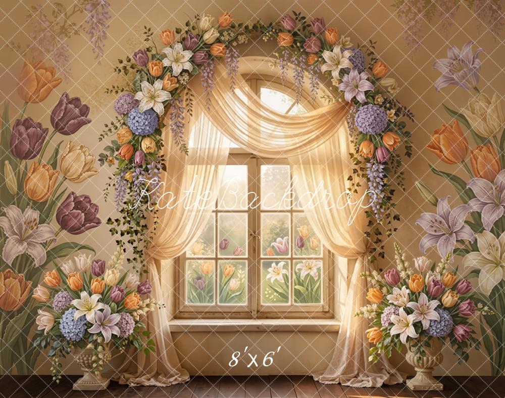 Kate Spring Flower Arch Window Tulip Lily Floral Backdrop Designed by Emetselch