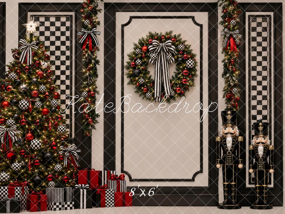 Kate Christmas Nutcracker Tree Wreath Checkered Black Printed Backdrop Designed by Vertigo Productions