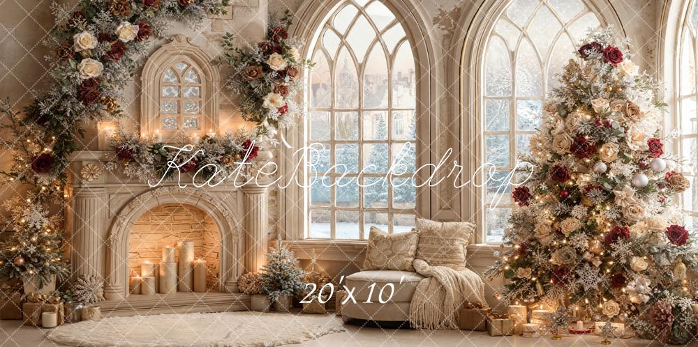 Kate Christmas Tree Roses Fireplace Arched Window Backdrop Designed by Emetselch