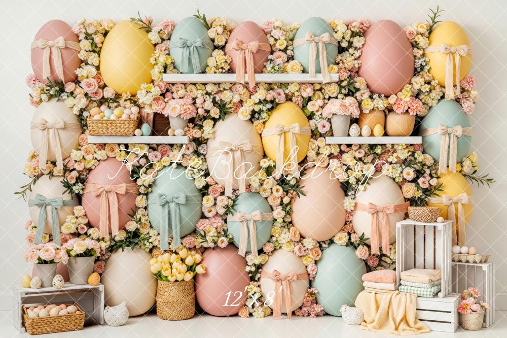 Kate Easter Bunny Pastel Eggs Flower Arch Printed Backdrop Designed by Patty Roberts