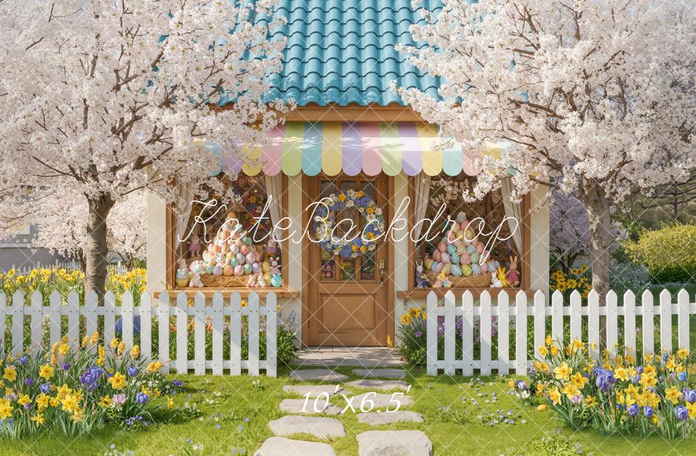 Kate Spring Pastel House Cherry Blossom Garden Backdrop Designed by Emetselch