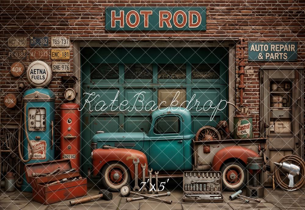 Kate Father's Day Vintage Garage Truck Gas Pump Tools Printed Backdrop Designed by Emetselch