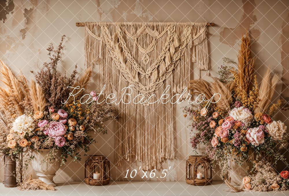 Kate Boho Floral Macrame Pampas Grass Backdrop Designed by Emetselch