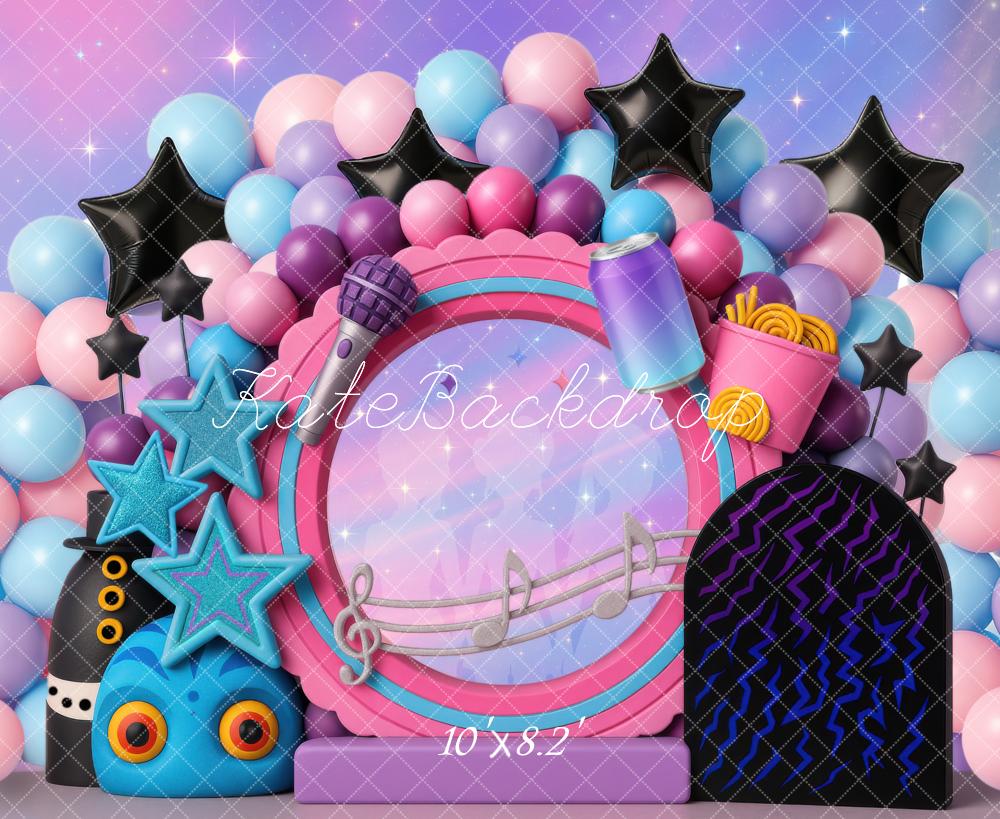 Kate Birthday Music Party Balloon Arch Stars Pastel Backdrop Designed by Mini MakeBelieve