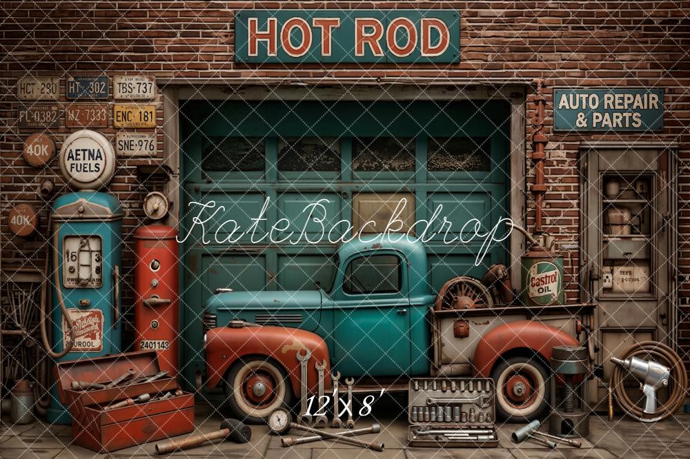 Kate Father's Day Vintage Garage Truck Gas Pump Tools Printed Backdrop Designed by Emetselch