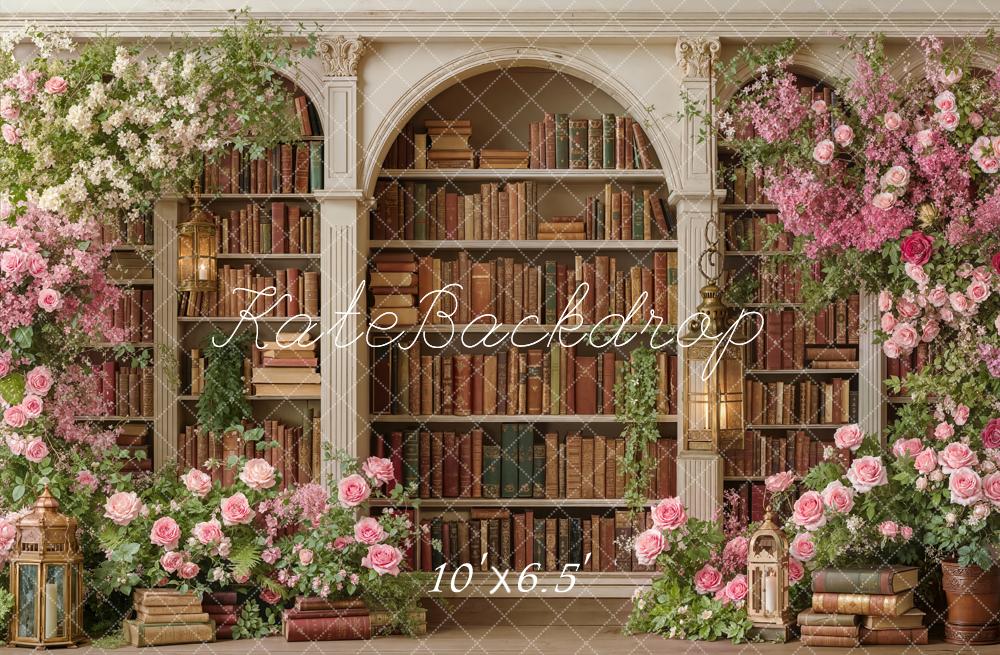 Kate Flower Arch Bookshelf Lanterns Printed Backdrop Designed by Emetselch