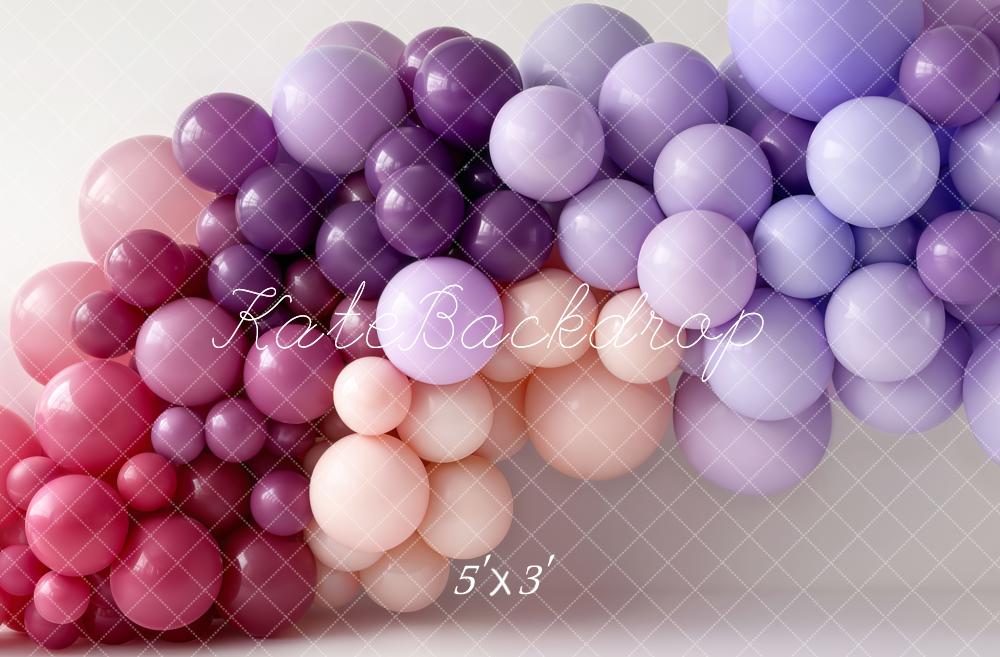 Kate Cake Smash Pink Purple Balloon Garland Printed Backdrop Designed by Emetselch