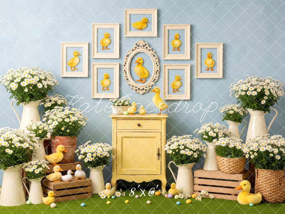 Kate Easter Ducklings Yellow Cabinet Daisies Crates Backdrop Designed by Patty Roberts
