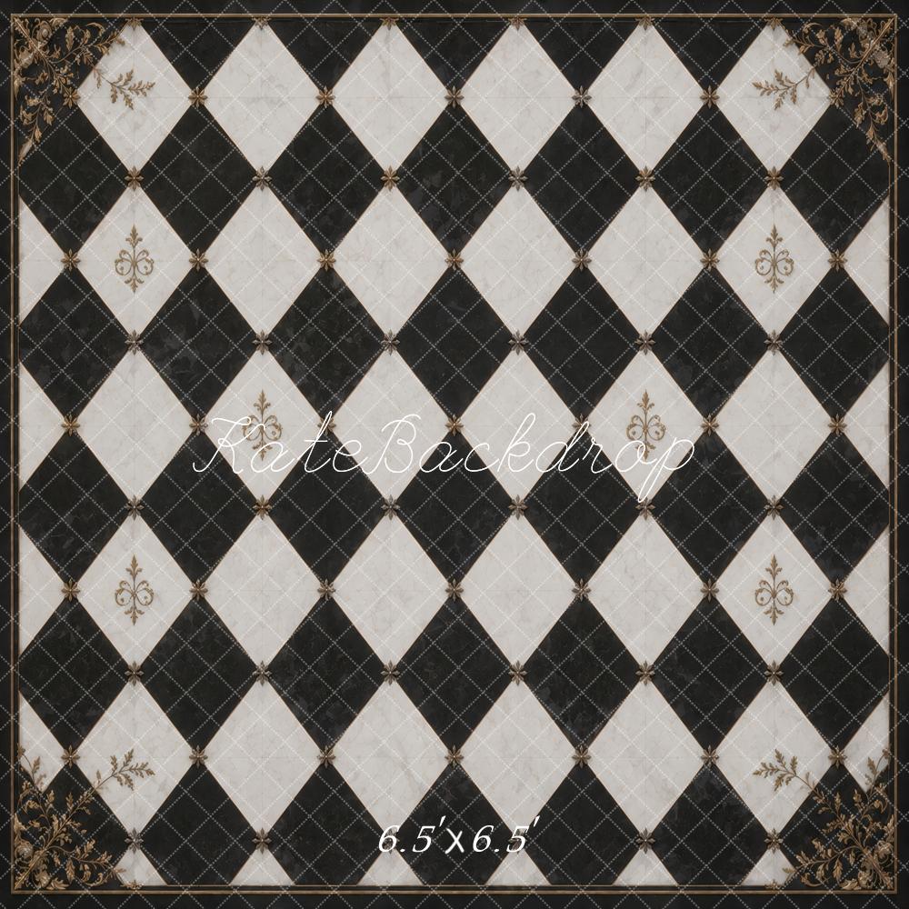 Kate Black And White Pattern Vintage Floor Printed Backdrop Designed by Vertigo Productions