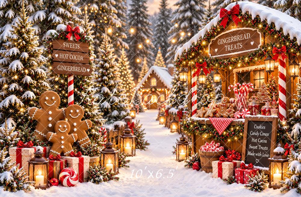 Kate Christmas Gingerbread House Village Snowy Printed Backdrop Designed by Emetselch