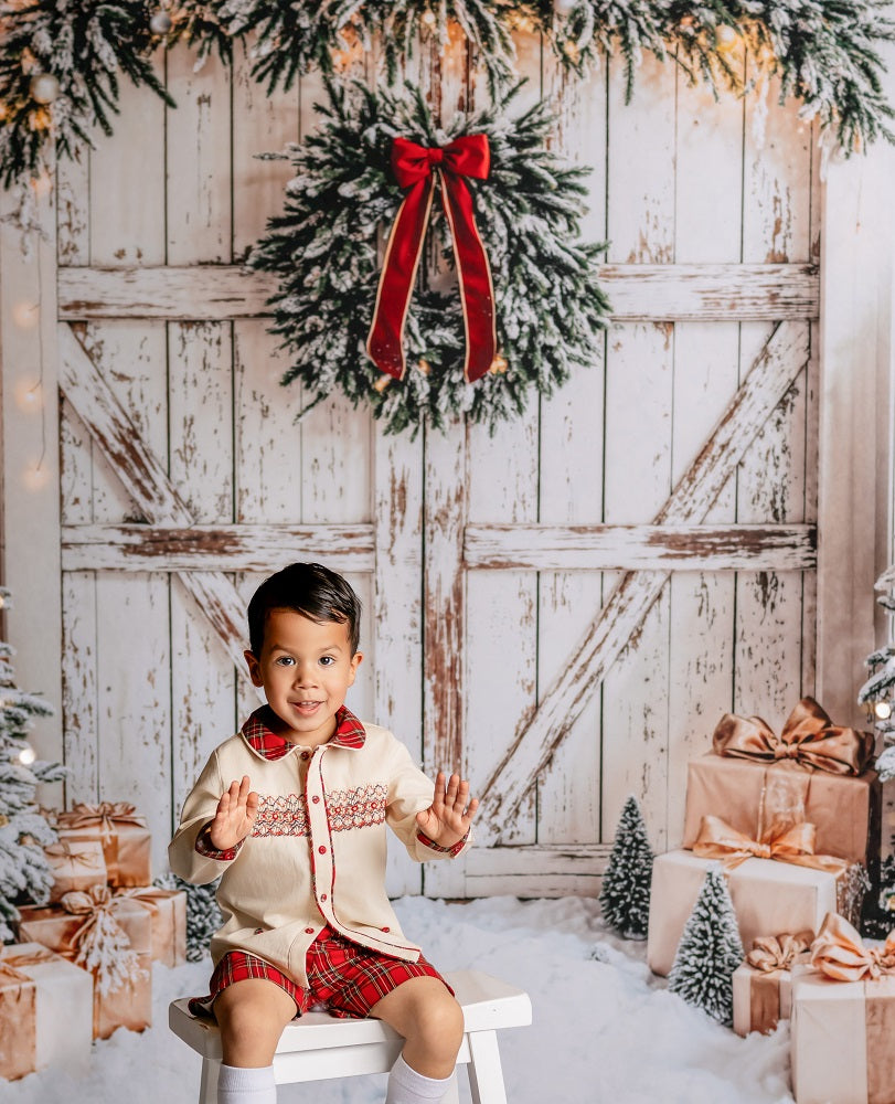 Kerstboom Witte Houten Deur Foto Achtergrond Designed by Emetselch