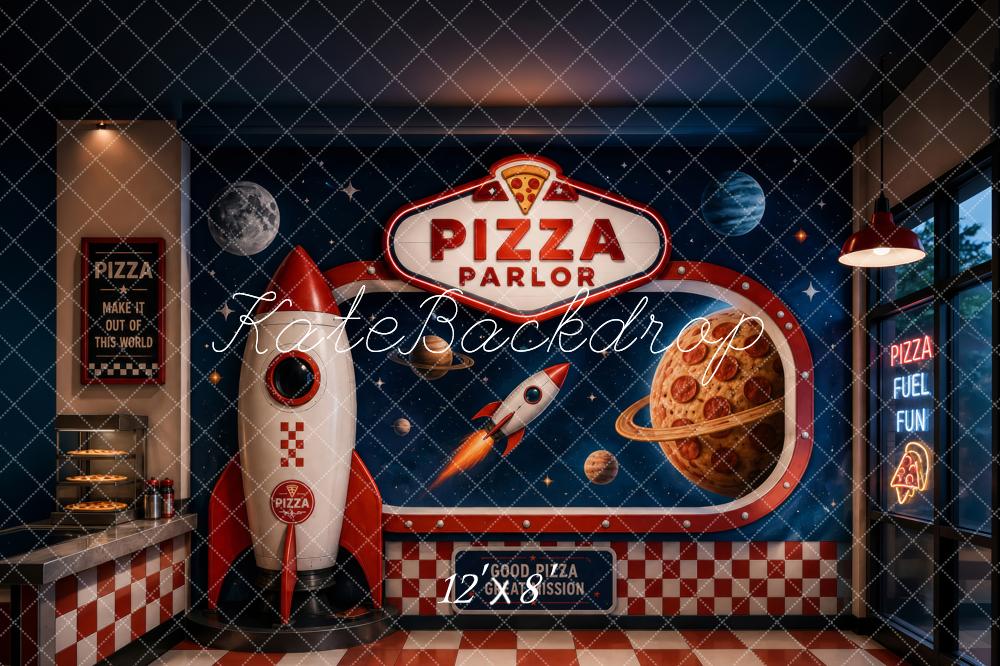 Kate Pizza Parlor Space Rocket Planets Printed Backdrop Designed by Megan Leigh Photography